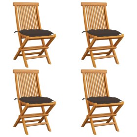 Sillas de jardín 4 uds madera de teca con cojines gris taupe de vidaXL, Sillas de jardín - Ref: Foro24-3062591, Precio: 257,8...