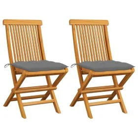 Gartenstühle 2 Stk. massives Teakholz mit grauen Kissen von vidaXL, Gartenstühle - Ref: Foro24-3062476, Preis: 141,35 €, Raba...