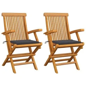 Garden chairs 2 pcs teak wood with anthracite gray cushions by vidaXL, Garden chairs - Ref: Foro24-3062487, Price: 191,81 €, ...