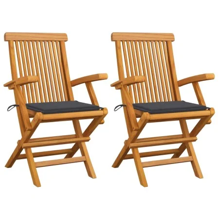 Garden chairs 2 pcs teak wood with anthracite gray cushions by vidaXL, Garden chairs - Ref: Foro24-3062487, Price: 200,32 €, ...
