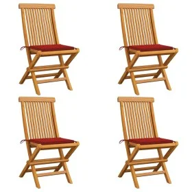 Garden chairs 4 units with red teak wood cushions by vidaXL, Garden chairs - Ref: Foro24-3062574, Price: 249,14 €, Discount: %