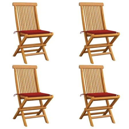 Garden chairs 4 units with red teak wood cushions by vidaXL, Garden chairs - Ref: Foro24-3062574, Price: 261,07 €, Discount: %