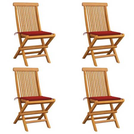 Gartenstühle 4 Einheiten mit roten Teakholzkissen von vidaXL, Gartenstühle - Ref: Foro24-3062574, Preis: 265,74 €, Rabatt: %