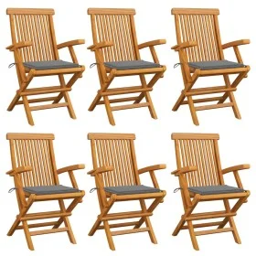 Sillas de jardín 6 uds madera maciza de teca con cojines grises de vidaXL, Sillas de jardín - Ref: Foro24-3062542, Precio: 45...