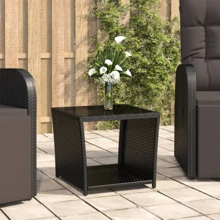 Black synthetic rattan coffee table and tempered glass surface by vidaXL, Garden tables - Ref: Foro24-319560, Price: 61,56 €,...