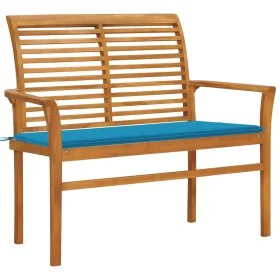 Solid teak wood garden bench with blue cushion 112 cm by vidaXL, garden benches - Ref: Foro24-3062653, Price: 145,48 €, Disco...