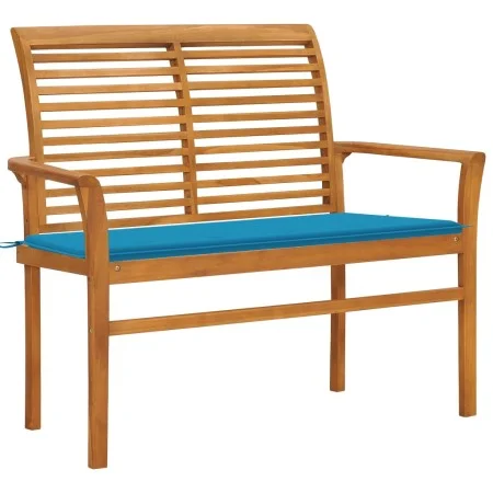 Gartenbank aus massivem Teakholz mit blauem Kissen, 112 cm von vidaXL, Gartenbänke - Ref: Foro24-3062653, Preis: 145,58 €, Ra...