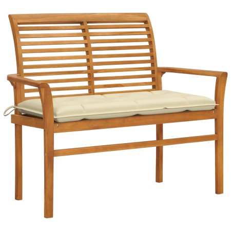 Gartenbank aus massivem Teakholz mit weißem Kissen, 112 cm von vidaXL, Gartenbänke - Ref: Foro24-3062666, Preis: 153,00 €, Ra...