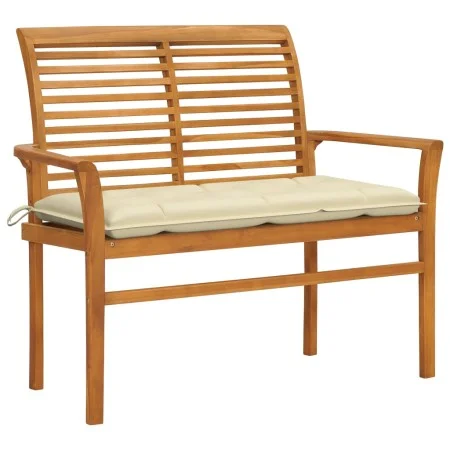 Solid teak wood garden bench with white cushion 112 cm by vidaXL, garden benches - Ref: Foro24-3062666, Price: 152,85 €, Disc...