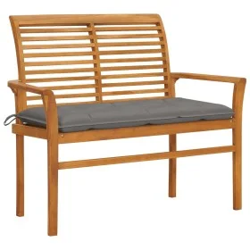 Solid teak wood garden bench with gray cushion 112 cm by vidaXL, garden benches - Ref: Foro24-3062665, Price: 148,78 €, Disco...