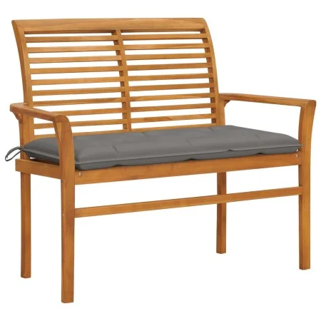 Banco de jardín madera maciza de teca con cojín gris 112 cm de vidaXL, Bancos de jardín - Ref: Foro24-3062665, Precio: 150,12...