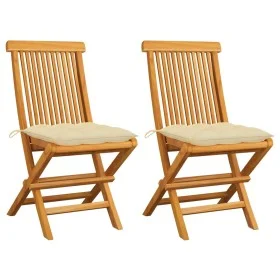Gartenstühle 2 Stück Teakholz mit cremeweißen Kissen von vidaXL, Gartenstühle - Ref: Foro24-3062477, Preis: 144,51 €, Rabatt: %