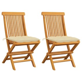 Gartenstühle 2 Stück Teakholz mit cremeweißen Kissen von vidaXL, Gartenstühle - Ref: Foro24-3062477, Preis: 153,43 €, Rabatt: %