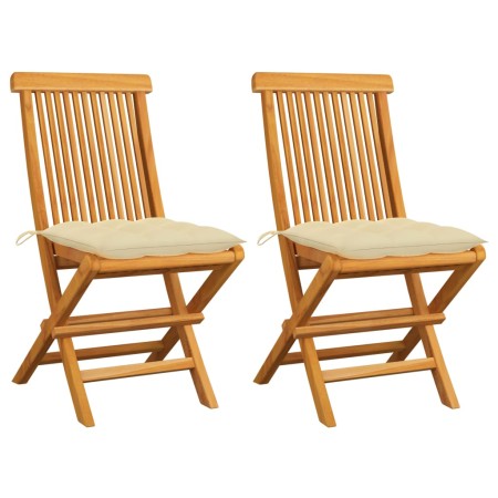 Garden chairs 2 pcs teak wood with cream white cushions by vidaXL, Garden chairs - Ref: Foro24-3062477, Price: 147,70 €, Disc...
