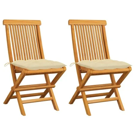 Garden chairs 2 pcs teak wood with cream white cushions by vidaXL, Garden chairs - Ref: Foro24-3062477, Price: 144,44 €, Disc...