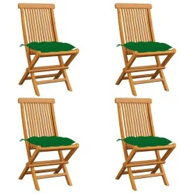 Gartenstühle 4 Stück aus massivem Teakholz mit grünen Kissen von vidaXL, Gartenstühle - Ref: Foro24-3062588, Preis: 232,94 €,...