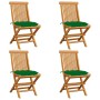 Garden chairs 4 pcs solid teak wood with green cushions by vidaXL, Garden chairs - Ref: Foro24-3062588, Price: 242,39 €, Disc...