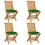 Sillas de jardín 4 uds madera maciza de teca con cojines verdes de vidaXL, Sillas de jardín - Ref: Foro24-3062588, Precio: 23...