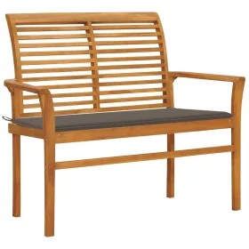 Solid teak wood garden bench with taupe gray cushion 112 cm by vidaXL, garden benches - Ref: Foro24-3062657, Price: 155,90 €,...