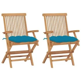 Garden chairs 2 units teak wood with light blue cushions by vidaXL, Garden chairs - Ref: Foro24-3062506, Price: 185,05 €, Dis...