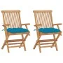 Sillas de jardín 2 uds madera teca con cojines azul claro de vidaXL, Sillas de jardín - Ref: Foro24-3062506, Precio: 185,05 €...