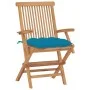 Sillas de jardín 2 uds madera teca con cojines azul claro de vidaXL, Sillas de jardín - Ref: Foro24-3062506, Precio: 185,05 €...