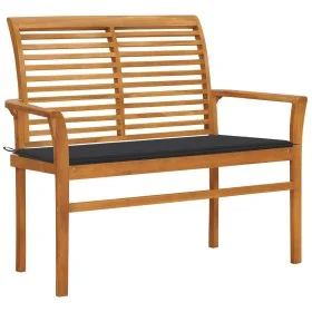 Massive Teakholz-Gartenbank mit anthrazitfarbenem Kissen, 112 cm. von vidaXL, Gartenbänke - Ref: Foro24-3062649, Preis: 153,0...