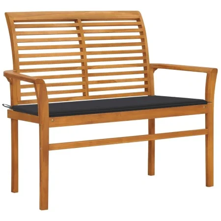 Massive Teakholz-Gartenbank mit anthrazitfarbenem Kissen, 112 cm. von vidaXL, Gartenbänke - Ref: Foro24-3062649, Preis: 155,1...