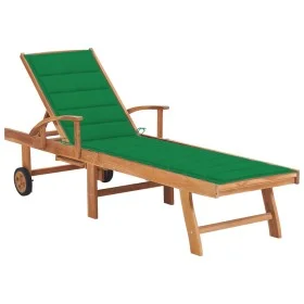 Tumbona con cojín verde madera maciza de teca by vidaXL, Loungers - Ref: Foro24-3063011, Price: 290,51 €, Discount: %