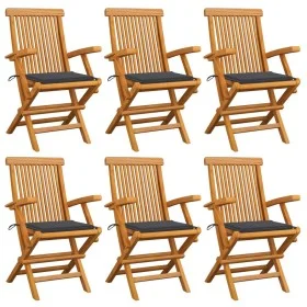 Garden chairs 6 units teak wood with anthracite gray cushions by vidaXL, Garden chairs - Ref: Foro24-3062541, Price: 458,74 €...