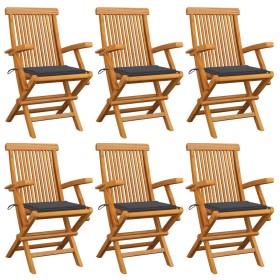 Gartenstühle 6 Einheiten aus Teakholz mit anthrazitgrauen Kissen von vidaXL, Gartenstühle - Ref: Foro24-3062541, Preis: 463,9...