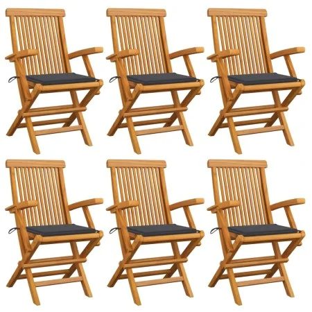 Gartenstühle 6 Einheiten aus Teakholz mit anthrazitgrauen Kissen von vidaXL, Gartenstühle - Ref: Foro24-3062541, Preis: 464,5...