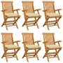 Garden chairs 6 units teak wood with white cream cushions by vidaXL, Garden chairs - Ref: Foro24-3062558, Price: 470,47 €, Di...