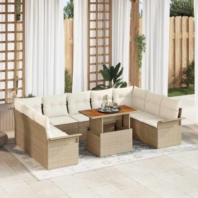 Conjunto de sofá de jardín con cojín 10 pcs beige y crema