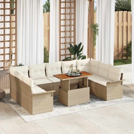 Conjunto de sofá de jardín con cojín 10 pcs beige y crema