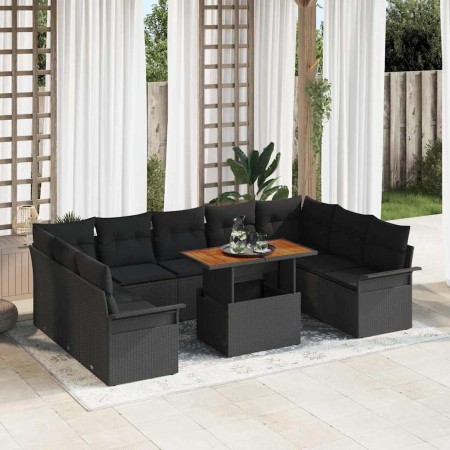 Conjunto de sofá de jardín 10 pcs Negro 100 x 55 x 73 cm