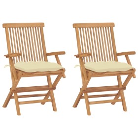Gartenstühle 2 Stk. Teakholz mit cremeweißen Kissen von vidaXL, Gartenstühle - Ref: Foro24-3062504, Preis: 204,05 €, Rabatt: %