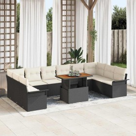 Conjunto de sofá de jardín con cojín 11 pcs Negro y crema