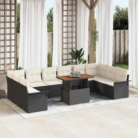 Conjunto de sofá de jardín con cojín 11 pcs Negro y crema en Sofás de exterior | Comprar online en Foro24