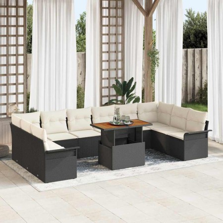 Conjunto de sofá de jardín con cojín 11 pcs Negro y crema