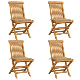 Sillas de jardín 4 uds con cojines beige madera de teca de vidaXL, Sillas de jardín - Ref: Foro24-3062571, Precio: 253,23 €, ...