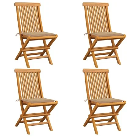 Sillas de jardín 4 uds con cojines beige madera de teca de vidaXL, Sillas de jardín - Ref: Foro24-3062571, Precio: 253,23 €, ...