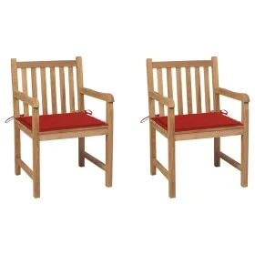 Gartenstühle 2 Stück aus massivem Teakholz mit roten Kissen von vidaXL, Gartenstühle - Ref: Foro24-3062736, Preis: 316,31 €, ...
