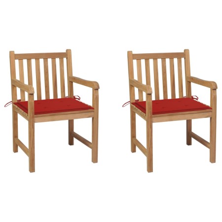 Gartenstühle 2 Stück aus massivem Teakholz mit roten Kissen von vidaXL, Gartenstühle - Ref: Foro24-3062736, Preis: 328,18 €, ...