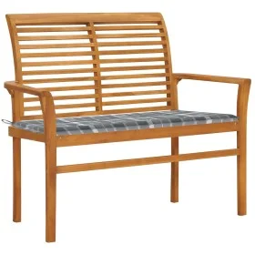 Banco de jardín madera de teca con cojín a cuadros gris 112 cm by vidaXL, garden benches - Ref: Foro24-3062663, Price: 148,30...