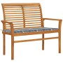 Banco de jardín madera de teca con cojín a cuadros gris 112 cm by vidaXL, garden benches - Ref: Foro24-3062663, Price: 150,26...