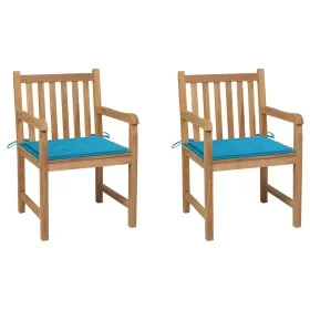 Garden chairs 2 pcs solid teak wood with blue cushions by vidaXL, Garden chairs - Ref: Foro24-3062734, Price: 292,32 €, Disco...
