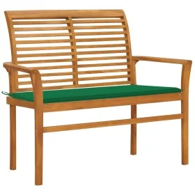 Banco de jardín madera maciza de teca con cojín verde 112 cm by vidaXL, garden benches - Ref: Foro24-3062654, Price: 149,25 €...
