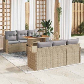 Conjunto de sofá de jardín con cojín 7 pcs beige y gris claro