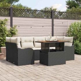 Conjunto de sofá de jardín 7 pcs Negro y crema 100 x 55 x 73 cm
